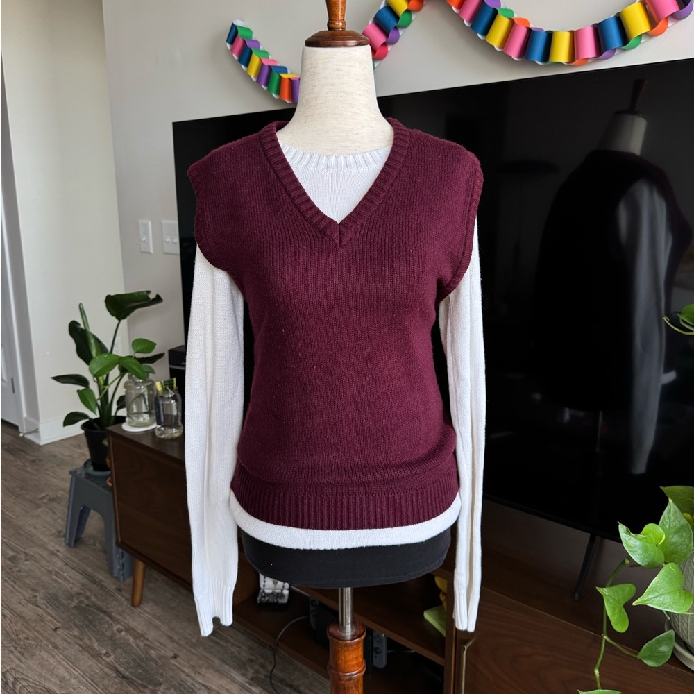 French Toast V-Neck Sweater in Burgundy